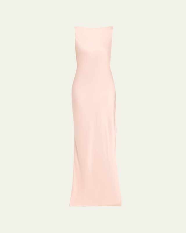 Boat-Neck Cowl Backless Crepe Back Satin Gown